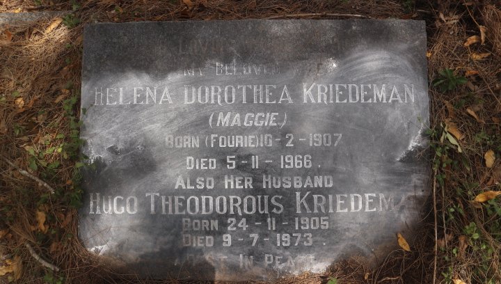 KRIEDEMAN Hugo Theodorus 1905-1973 &amp; Helena Dorothea FOURIE 1907-1966