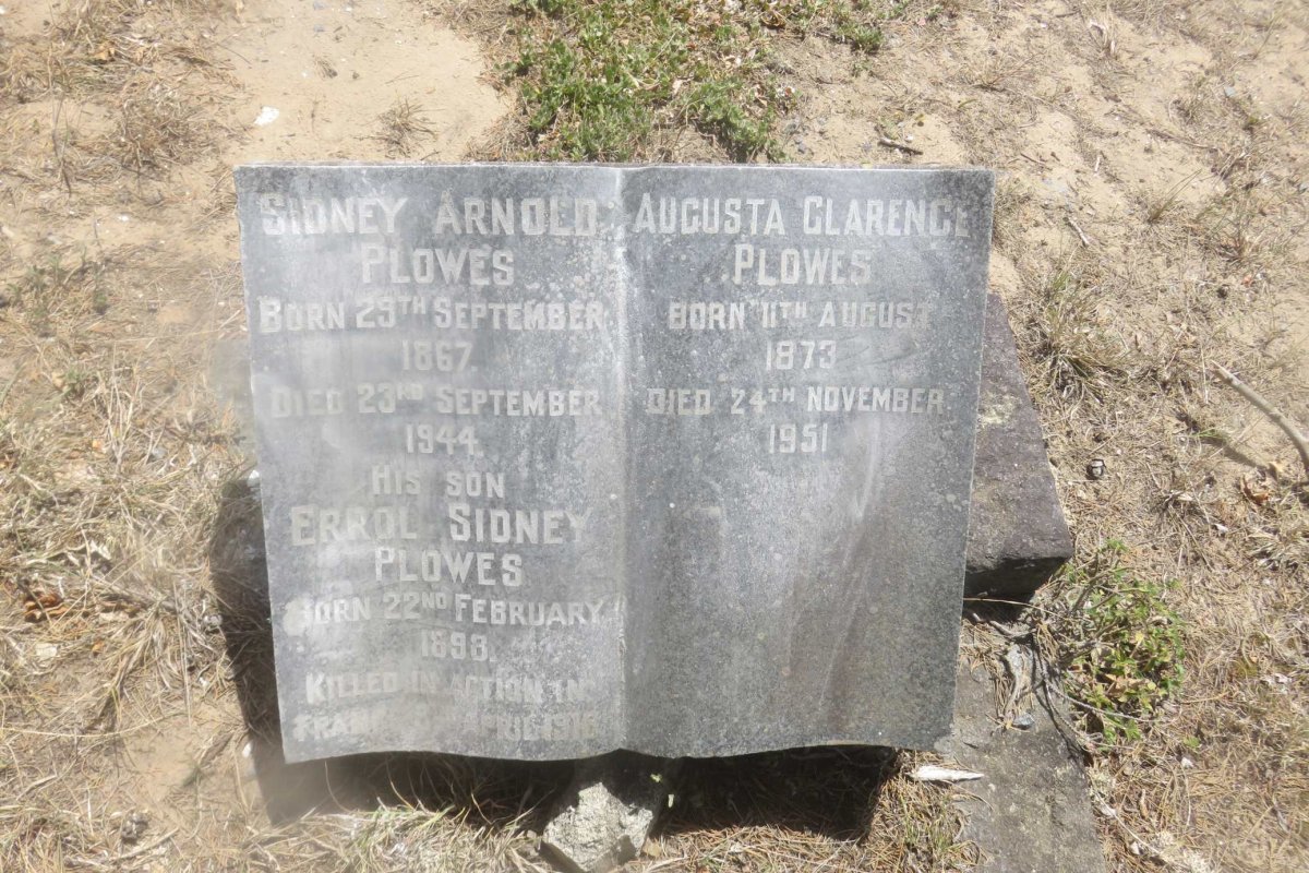 PLOWES Sidney Arnold 1867-1944 &amp; Augusta Clarence 1873-1951 :: PLOWES Errol Sidney 1898-1918