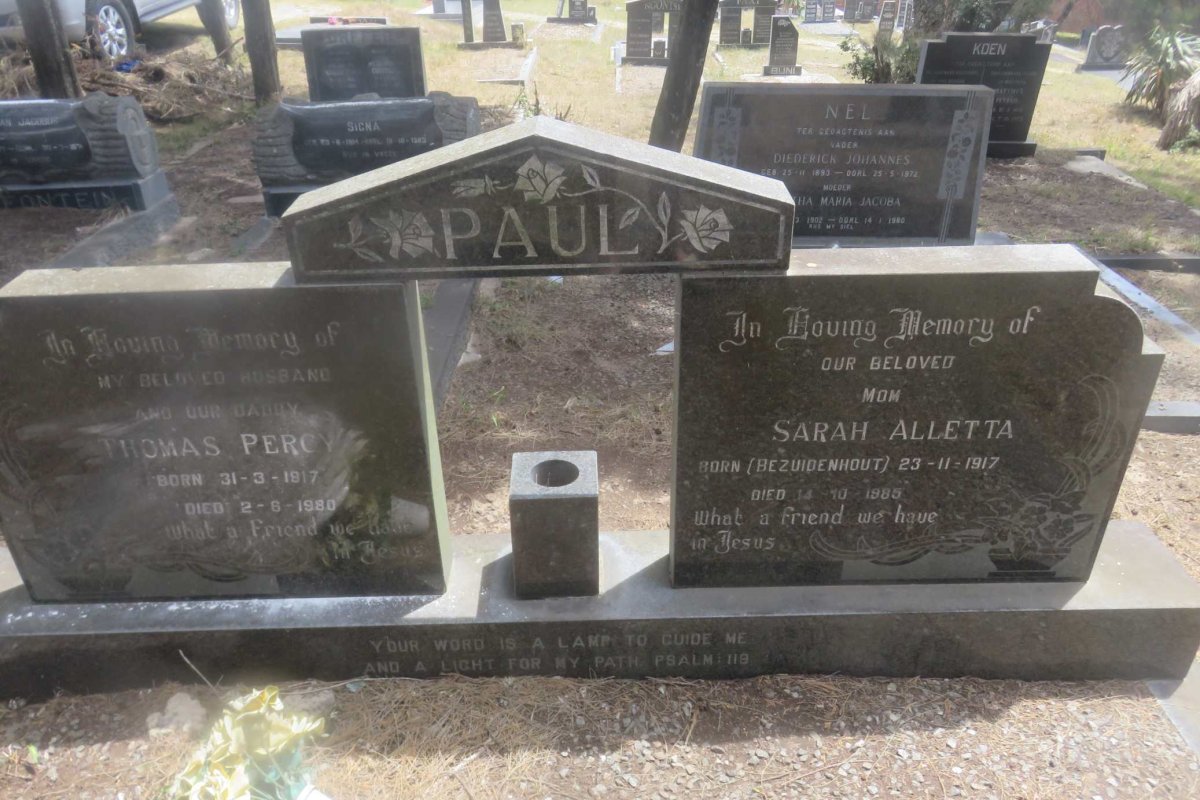PAUL Thomas Percy 1917-1980 &amp; Sarah Alletta BEZUIDENHOUT 1917-1985