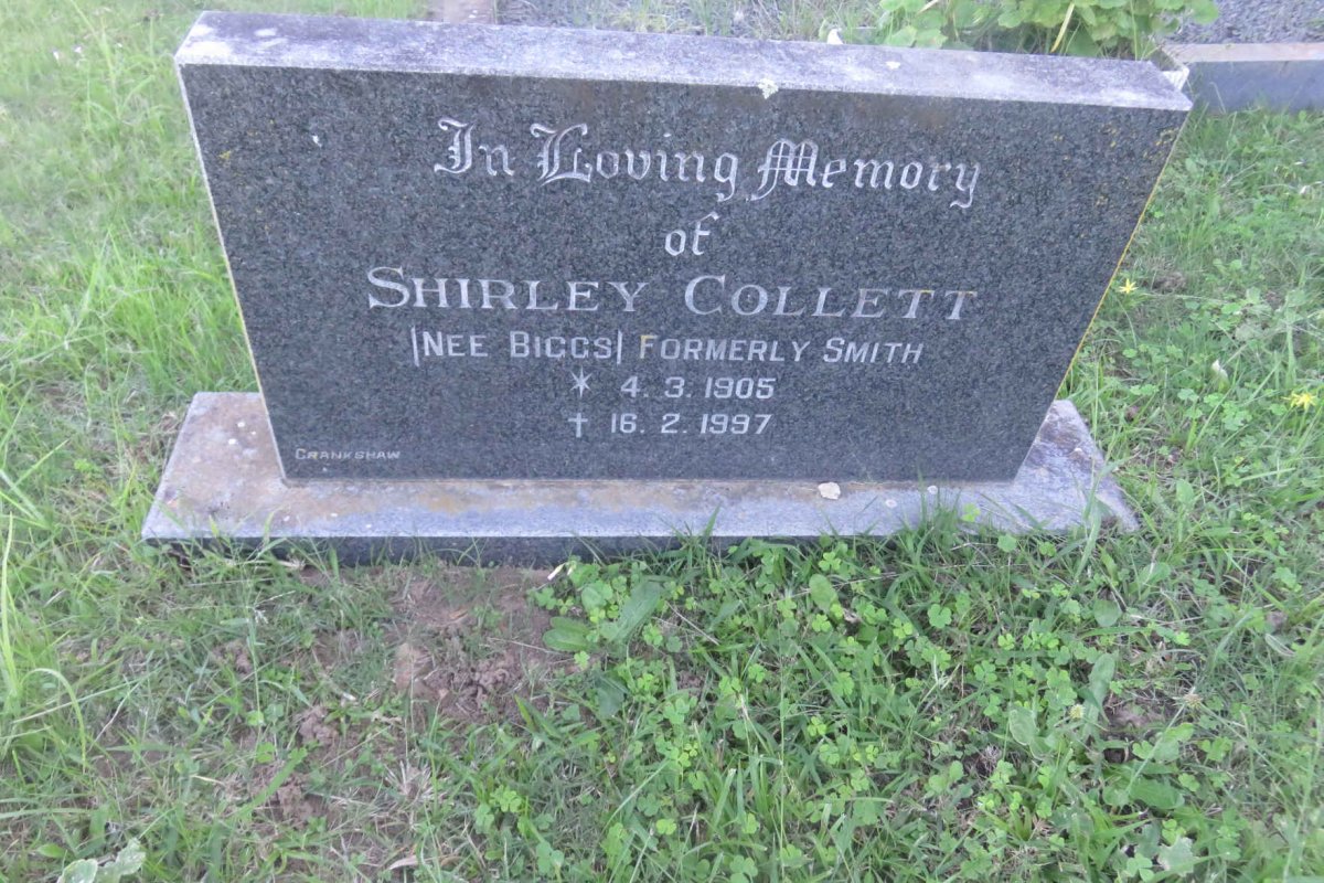 COLLETT Shirley formerly SMITH nee BIGGS 1905-1997