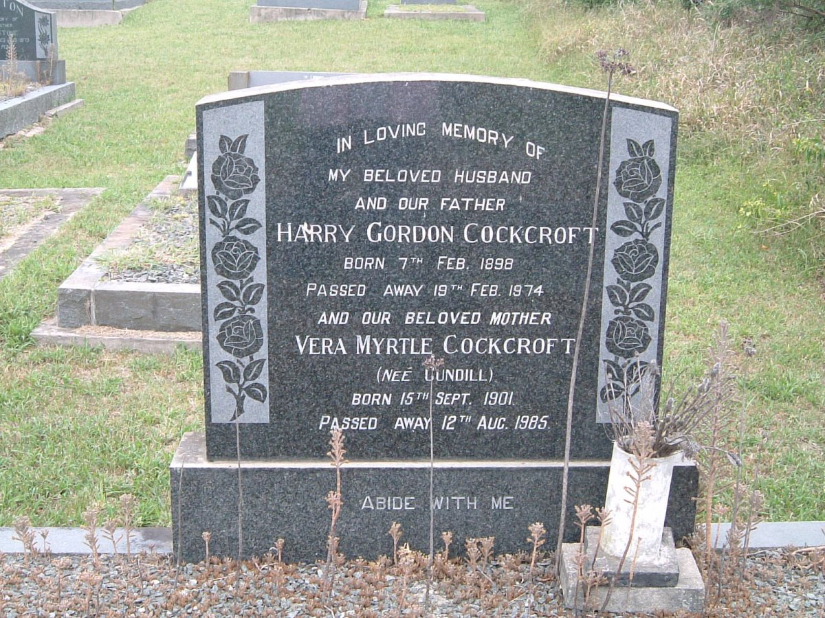 COCKCROFT Harry Gordon 1898-1974 &amp; Vera Myrtle CUNDILL 1901-1985