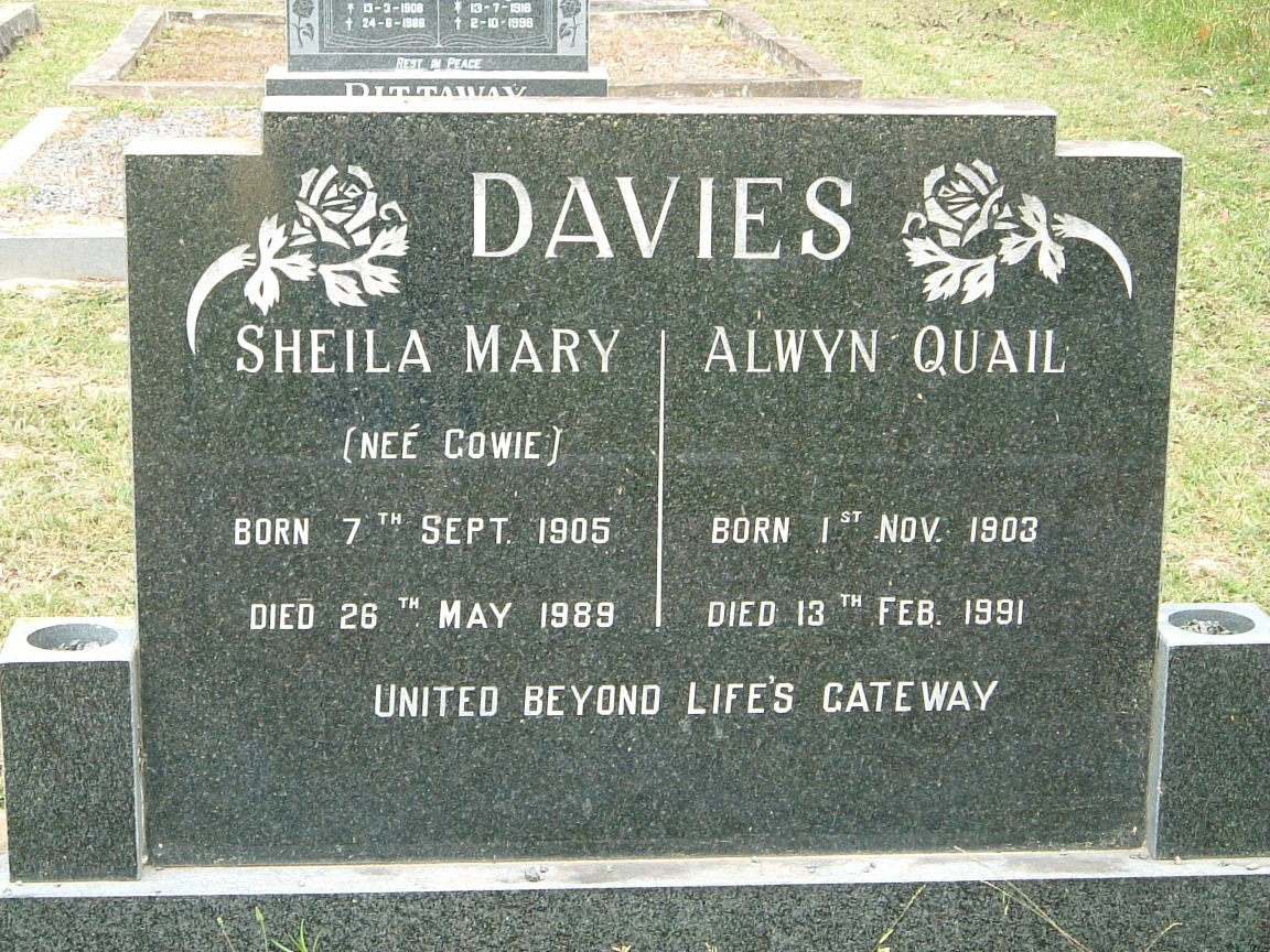 DAVIES Alwyn Quail 1903-1991 &amp; Sheila Mary COWIE 1905-1989