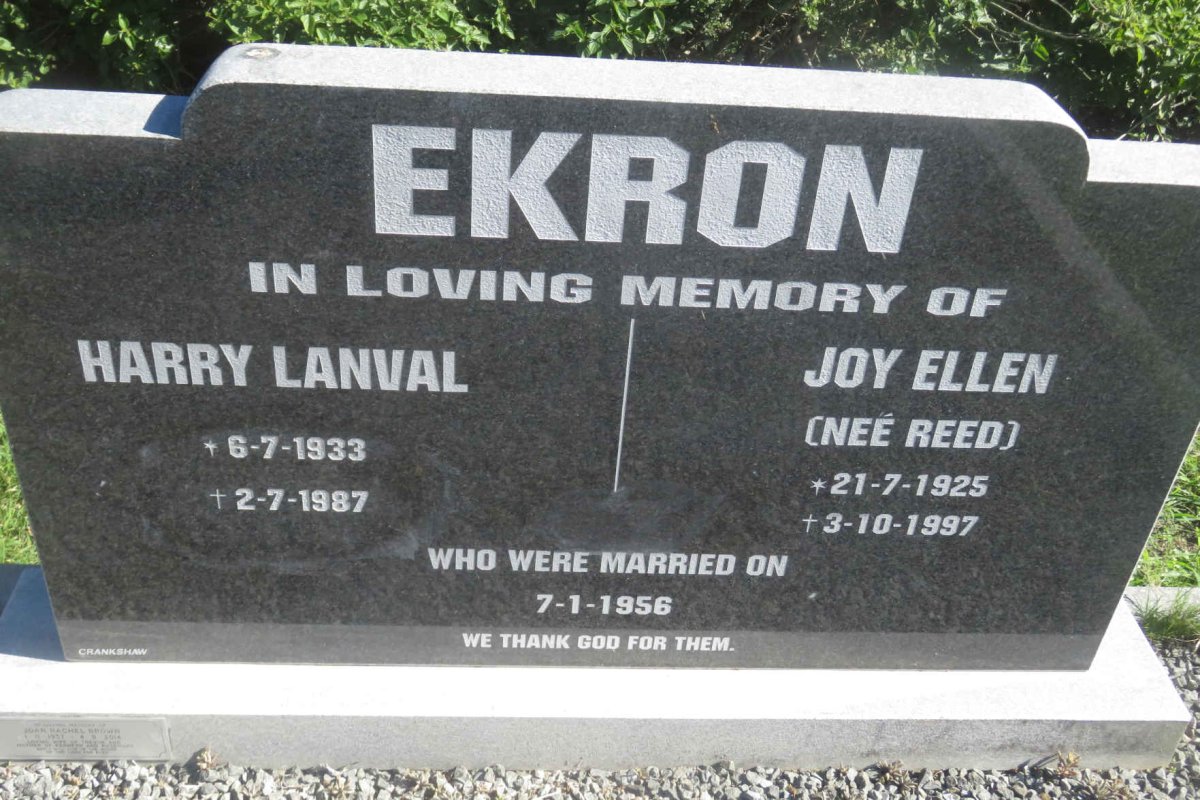 EKRON Harry Lanval 1933-1987 &amp; Joy Ellen REED 1925-1997