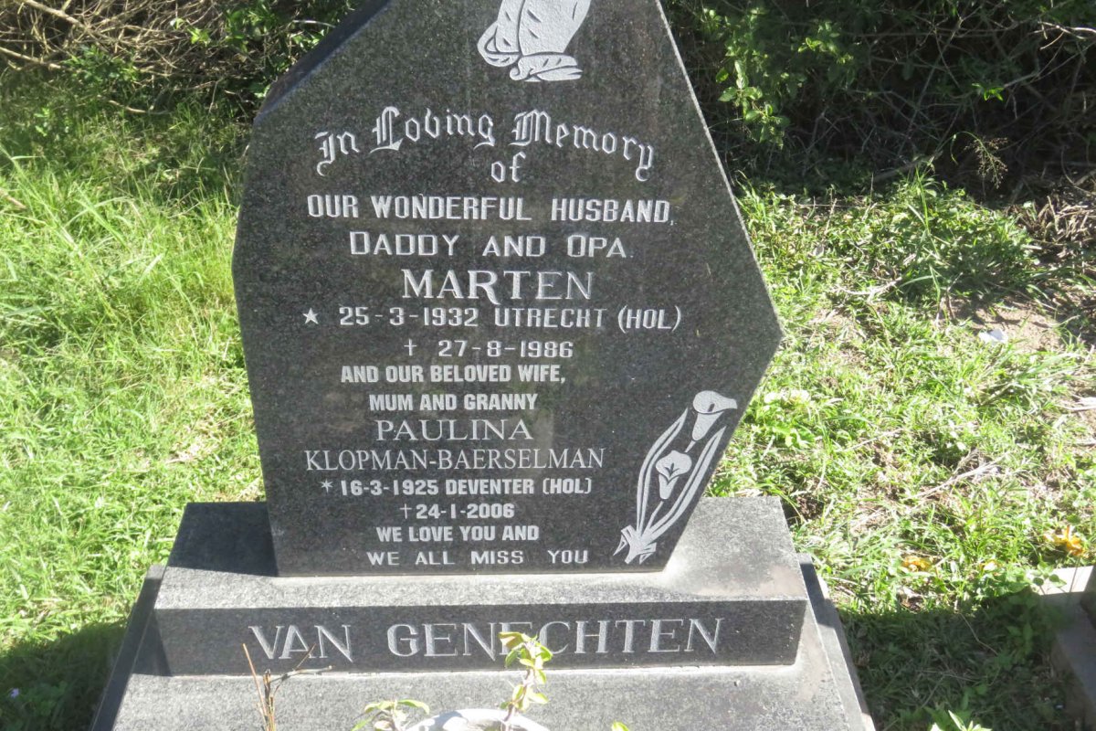 GENECHTEN Marten, van 1932-1986 &amp; Paulina KLOPMAN-BAERSELMAN 1925-2006