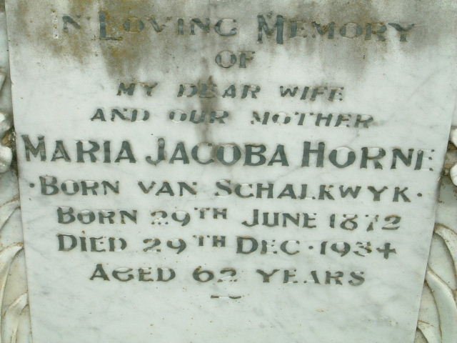 HORNE Maria Jacoba born VAN SCHALKWYK 1872-1934