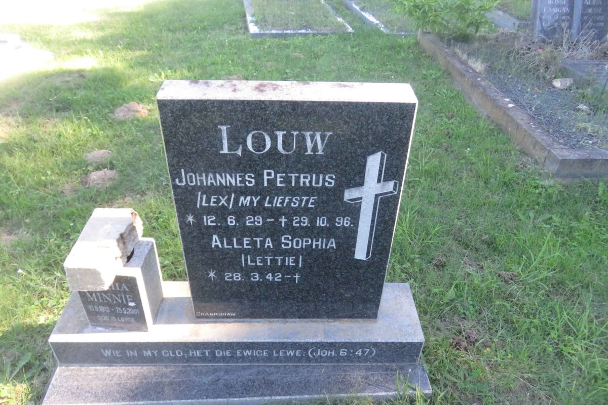 LOUW Johannes Petrus 1929-1996 :: LOUW Aletta Sophia 1942- :: MINNIE ??hia 1913-2001