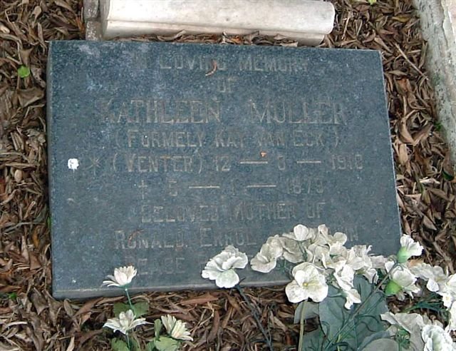 MULLER Kathleen formerly VAN ECK born VENTER 1918-1979