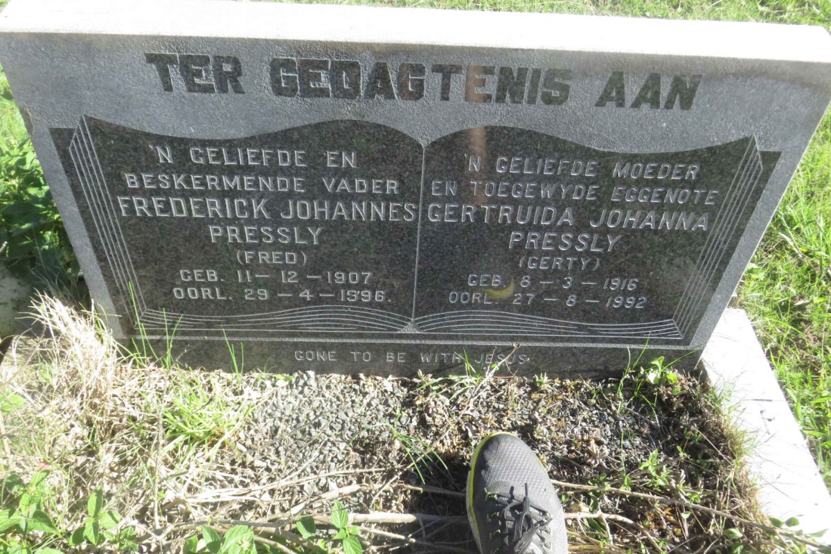 PRESSLY Frederick Johannes 1907-1996 &amp; Gertruida Johanna 1916-1992