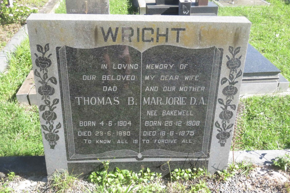 WRIGHT Thomas B. 1904-1990 &amp; Marjorie D.A. BAKEWELL 1908-1975
