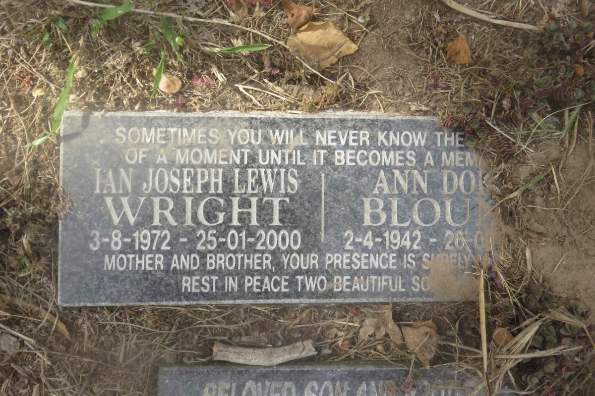 BLOUN? Anna Dorothy 1942- :: WRIGHT Ian Joseph Lewis 1972-2000