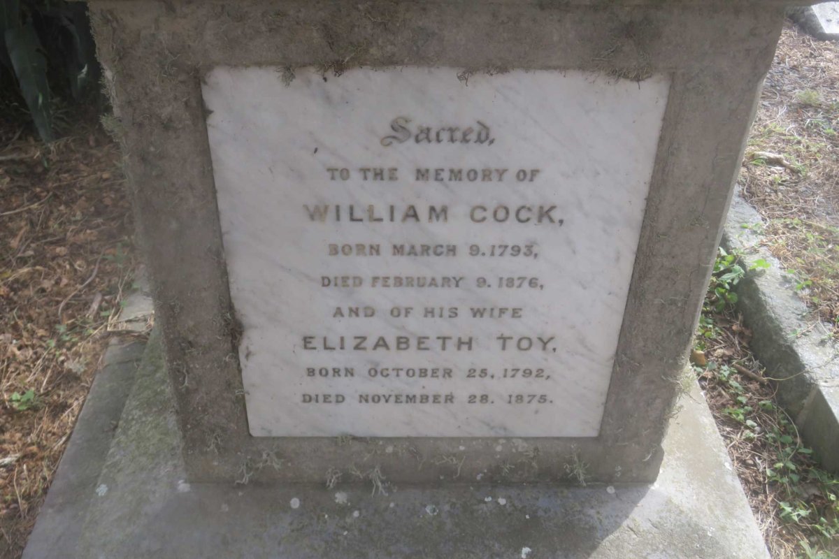 COCK William 1793-1876 &amp; Elizabeth Toy 1792-1875