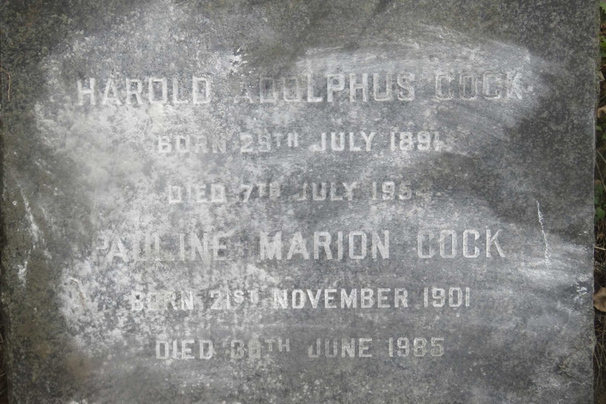 COCK Harold Adolphus 1891-1954 &amp; Pauline Marion 1901-1985