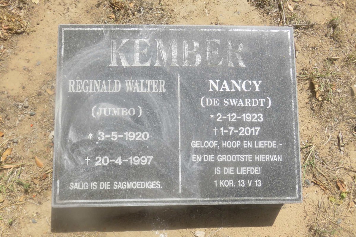 KEMBER Reginald Walter 1920-1997 &amp; Nancy DE SWARDT 1923-2017
