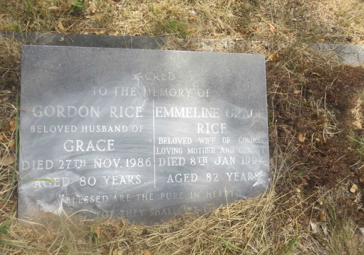 RICE Gordon -1986 &amp; Emmeline Grace -1994