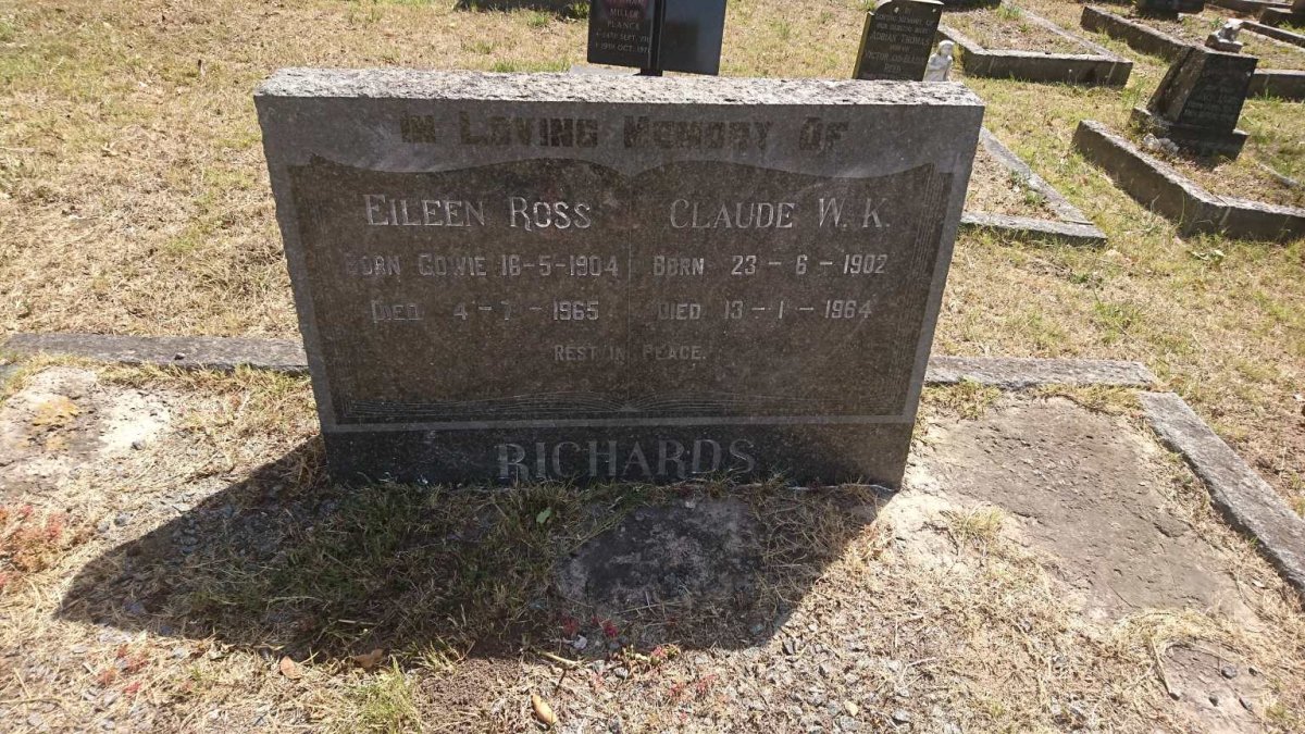 RICHARDS Claude W.K. 1902-1964 &amp; Eileen Ross GOWIE 1904-1965