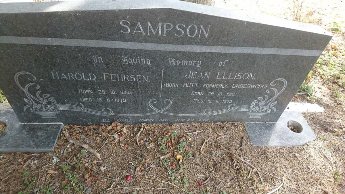 SAMPSON Harold Fehrsen 1890-1973 :: ELLISON Jean formerly UNDERWOOD nee HUTT 1918-1973