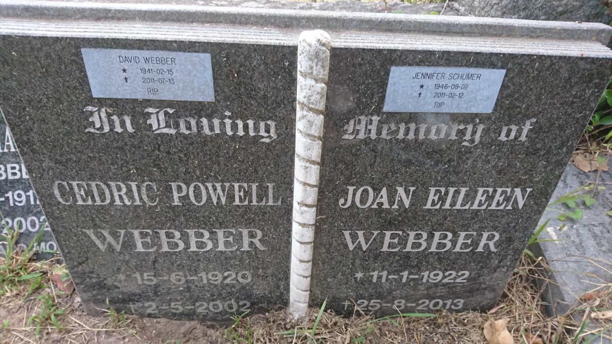 WEBBER Cedric Powell 1920-2002 &amp; Joan Eileen 1922-2013 :: WEBBER David 1941-2011 :: SCHUMER Jennifer 1946-2011