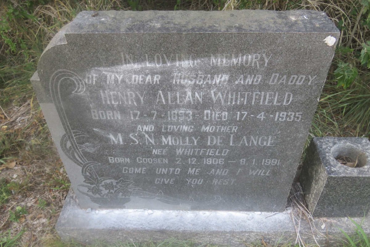 WHITFIELD Henry Allan 1893-1935 &amp; M.S.N. DE LANGE nee GOOSEN 1906-1991