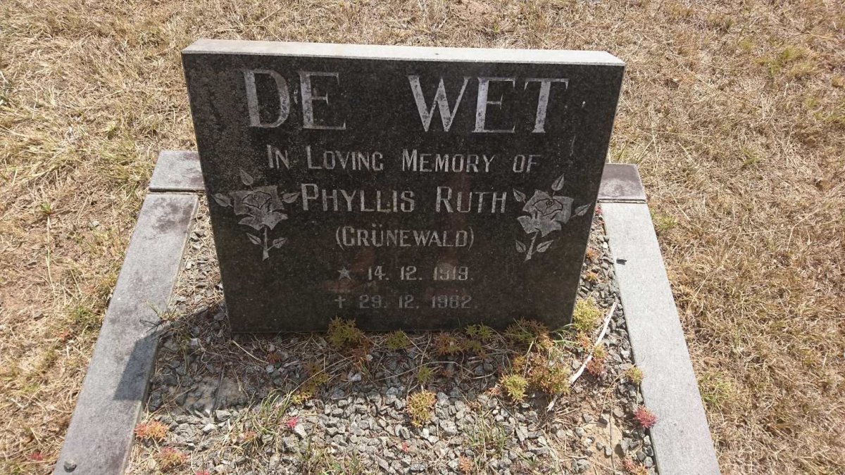 WET Phyllis Ruth, de nee GRÜNEWALD 1919-1982