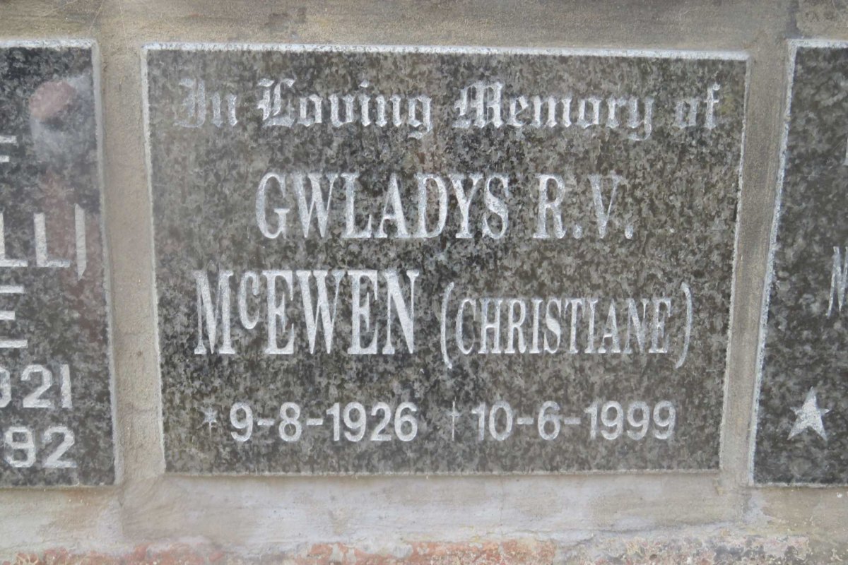 McEWEN Gwladys R.V. nee CHRISTIANE 1926-1999