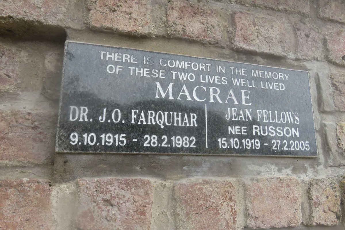 MACRAE J.O. Farquhar 1915-1982 &amp; Jean Fellows RUSSON 1919-2005