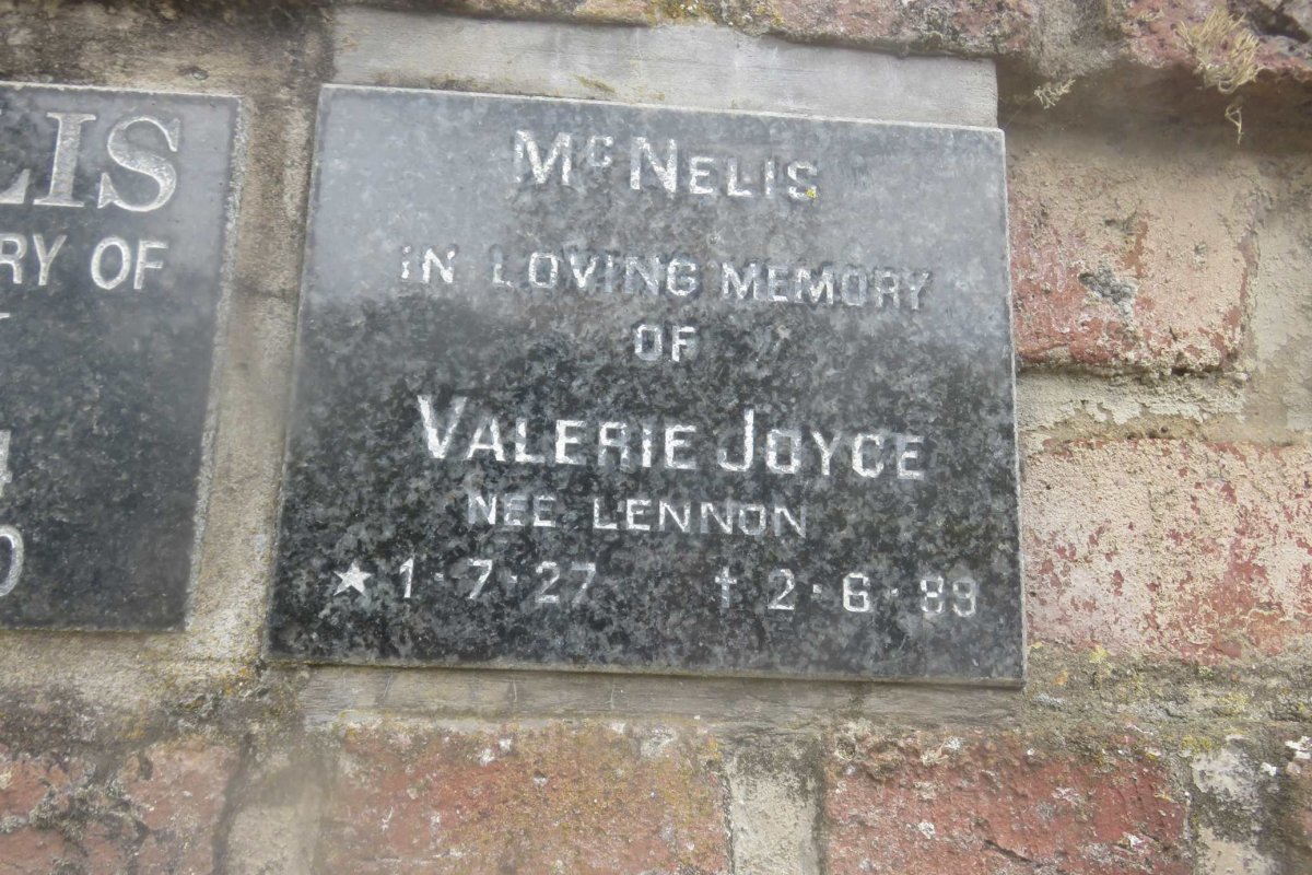 McNELIS Valerie Joyce nee LENNON 1927-1989