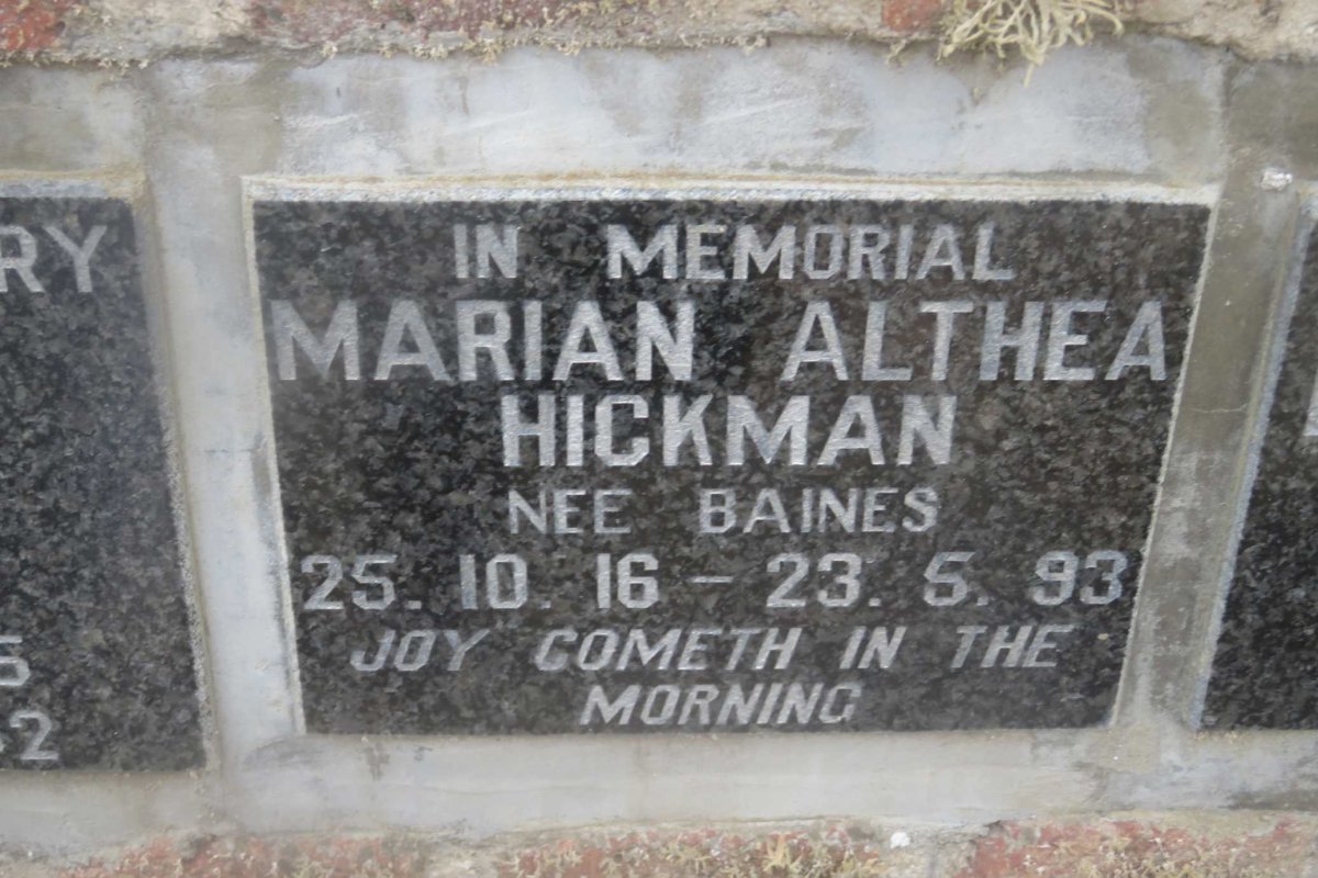 HICKMAN Maria Althea nee BAINES 1916-1993