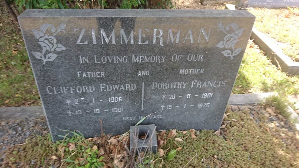 ZIMMERMAN Clifford Edward 1906-1961 &amp; Dorothy Francis 1901-1975