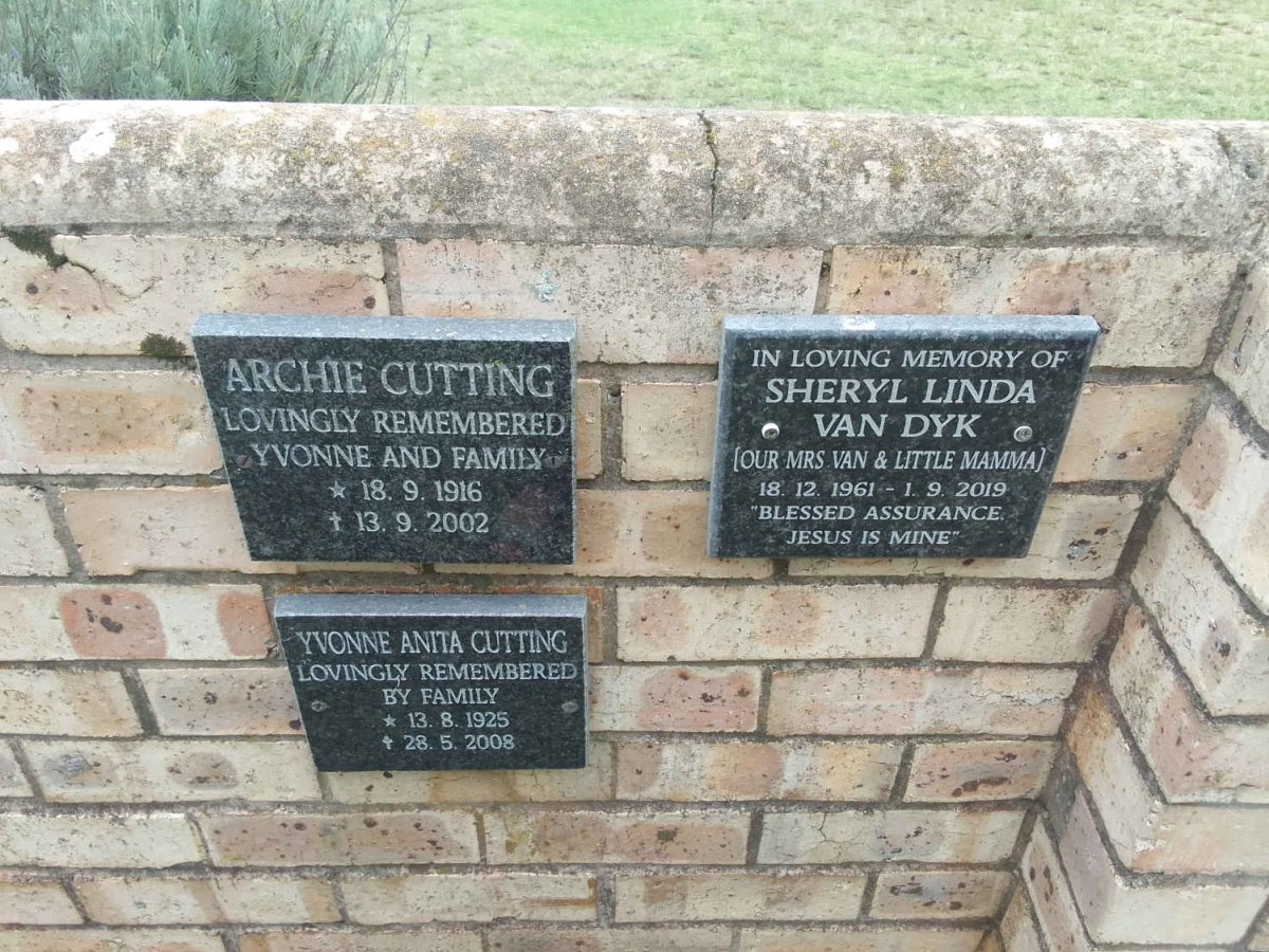 CUTTING Archie 1916-2002 &amp; Yvonne Anita 1925-2008 :: VAN DYK Sheryl Linda 1961-2019