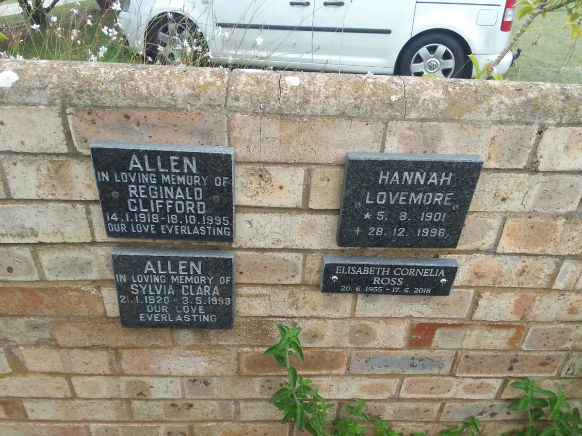 ALLEN Reginald Clifford 1918-1995 &amp; Sylvia Clara 1920-1998 :: LOVEMORE Hannah 1901-1996