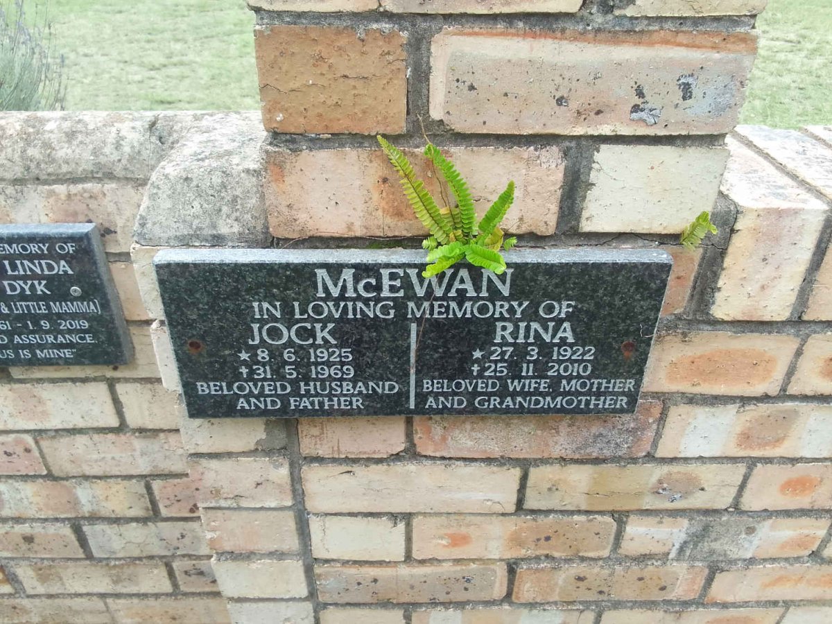 MCEWAN Jock 1925-1969 &amp; Rina 1922-2010