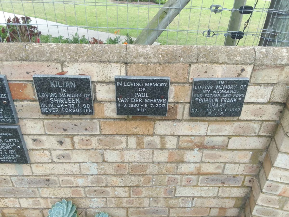 KILIAN Shirleen 1949-1998 :: VAN DER MERWE Paul 1930-2013 :: CHASE Gordon Frank 1927-1997