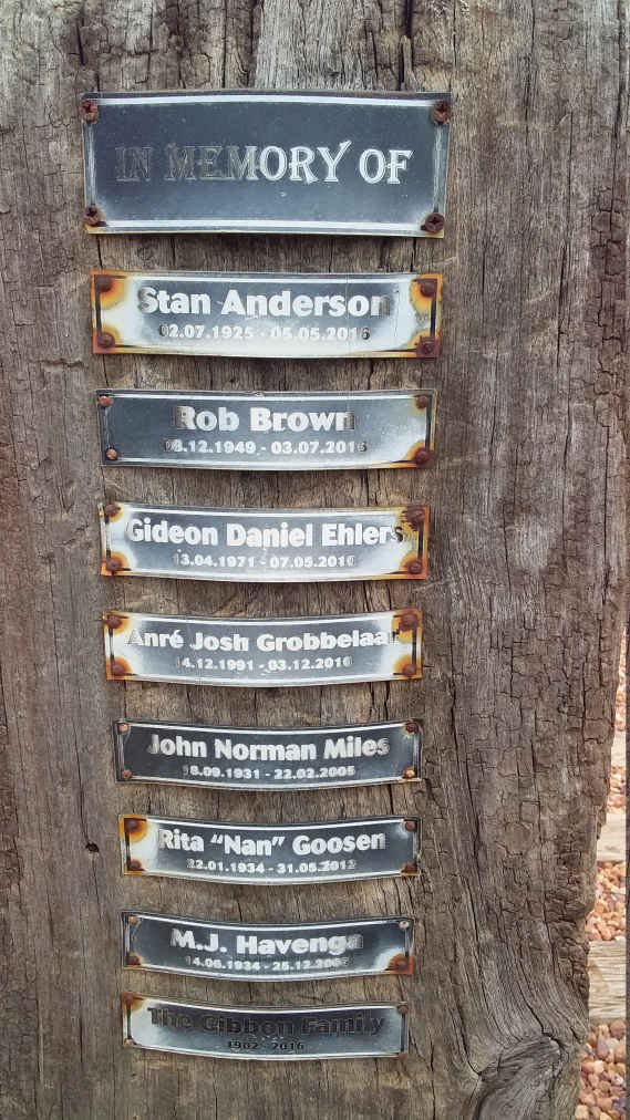 ANDERSON Stan 1925-2016 :: BROWN Rob 1949-2016 :: EHLERS Gideon Daniel 1971-2016 :: GROBBELAAR André Josh 1991-2016