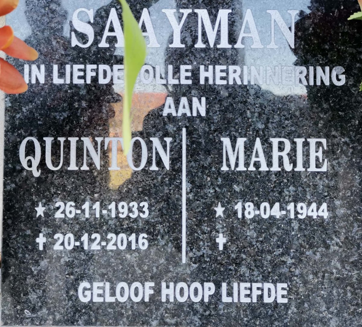 SAAYMAN Quinton 1933-2016 &amp; Marie 1944-