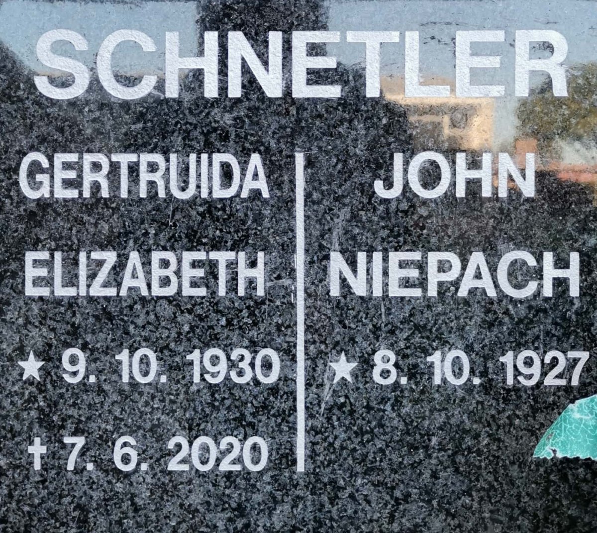 SCHNETLER John Niepach 1927- &amp; Gertruida Elizabeth 1930-2020