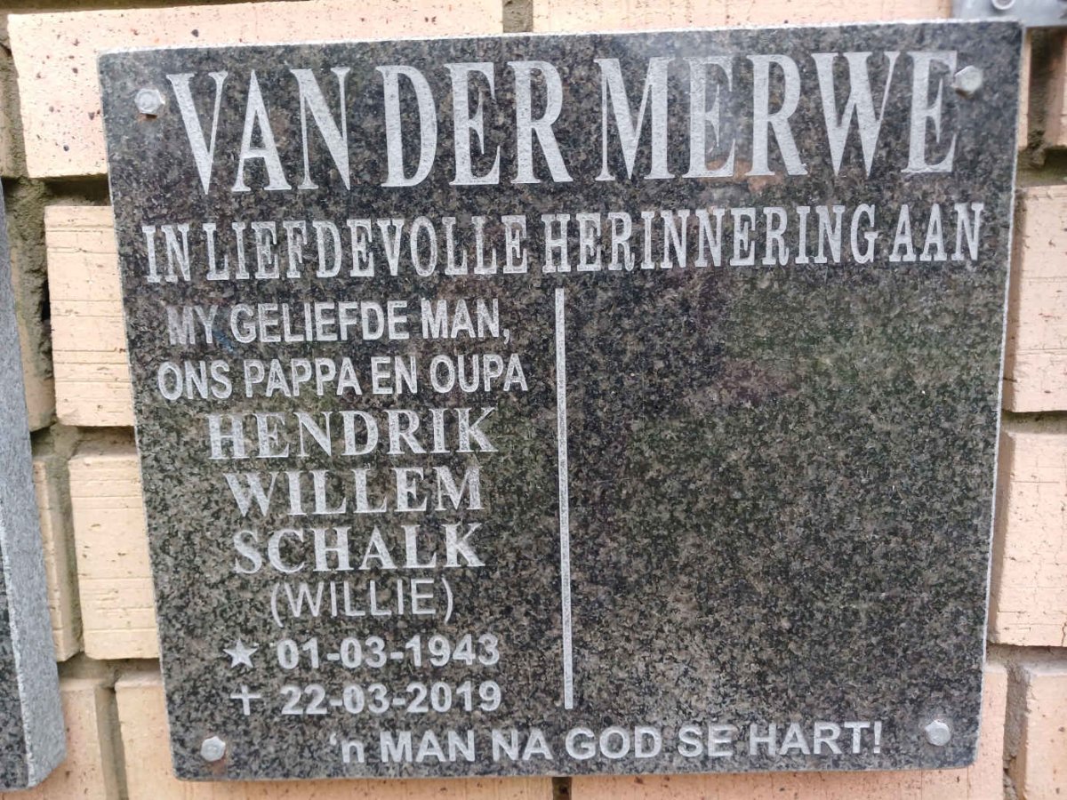 MERWE Hendrik Willem Schalk, van der 1943-2019