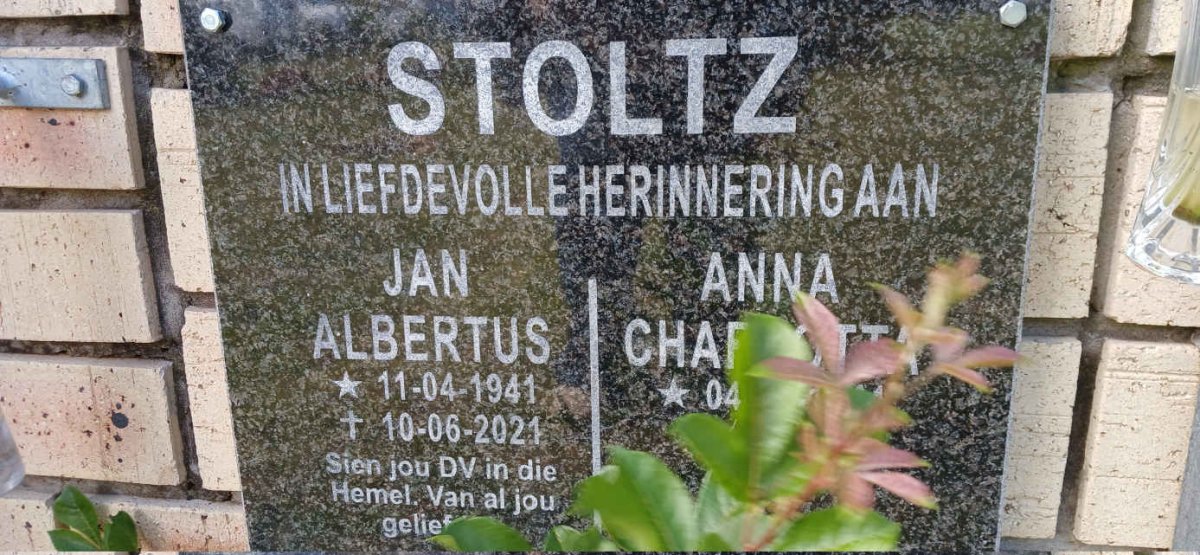 STOLTZ Jan Albertus 1941-2021 &amp; Anna Charlotta ?