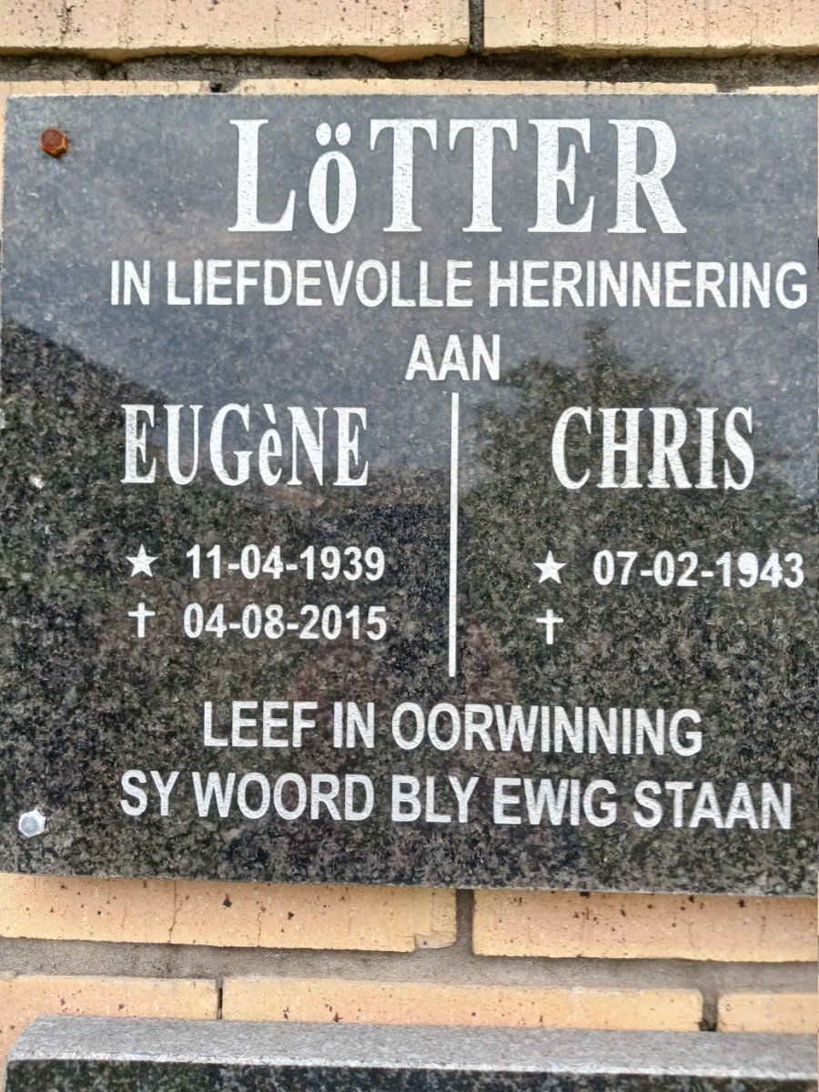 LOTTER Eugene 1939-2015 :: LOTTER Chris 1943-