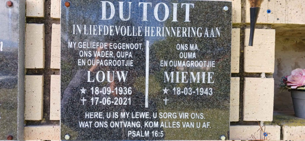 TOIT Louw, du 1936-2021 &amp; Miemie 1943-