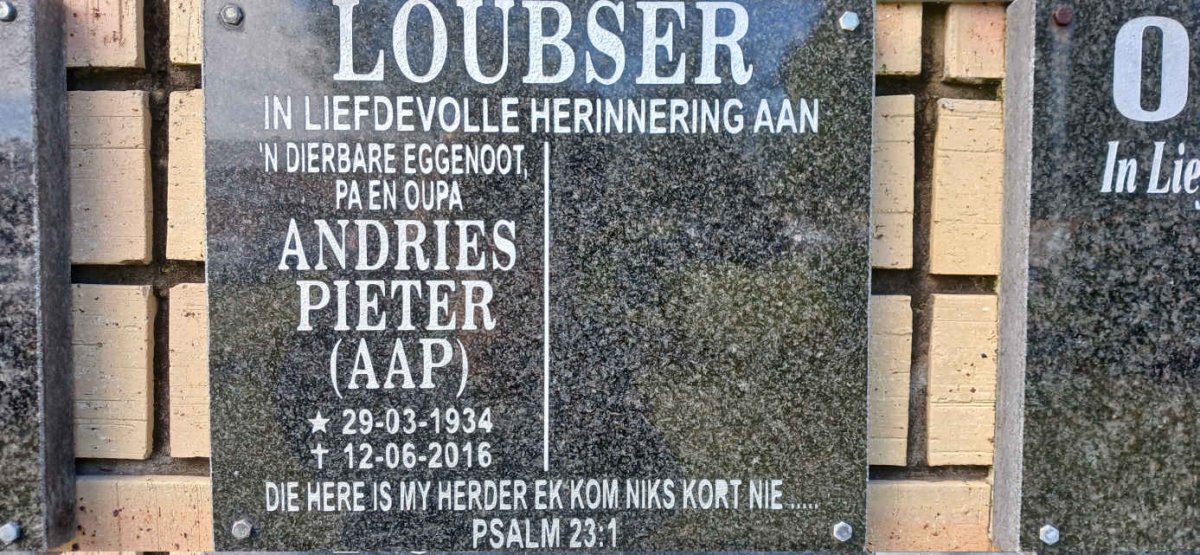 LOUBSER Andries Pieter 1934-2016