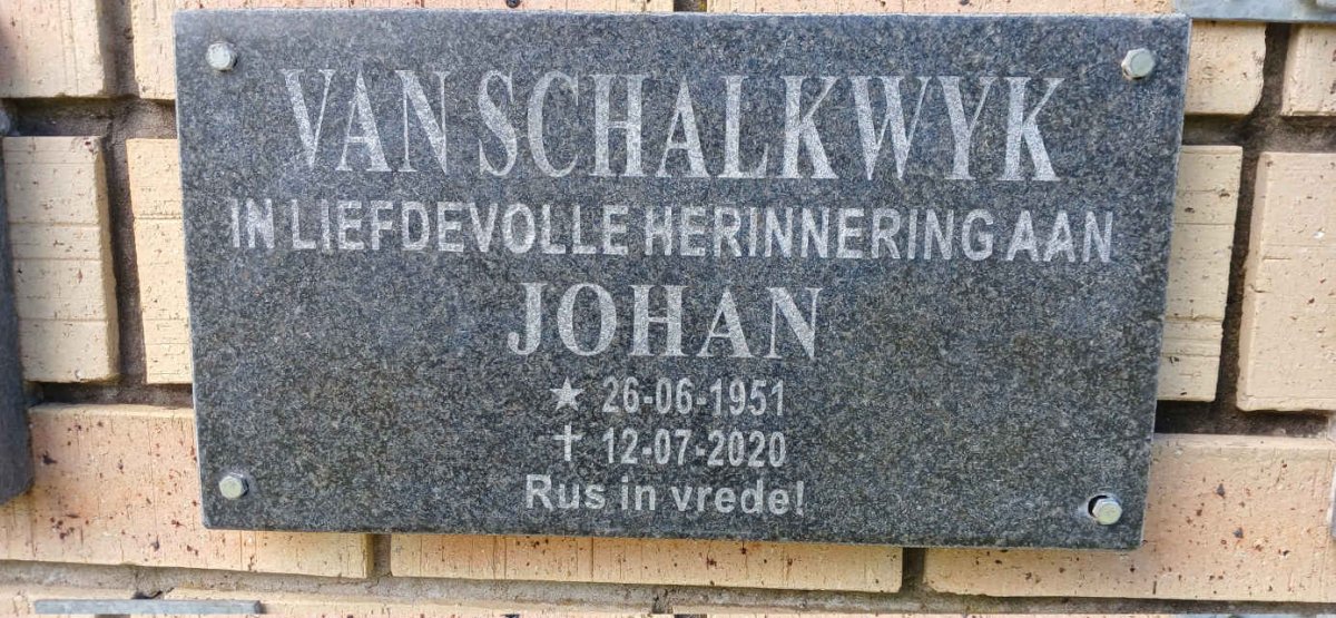 SCHALKWYK Johan, van 1951-2020