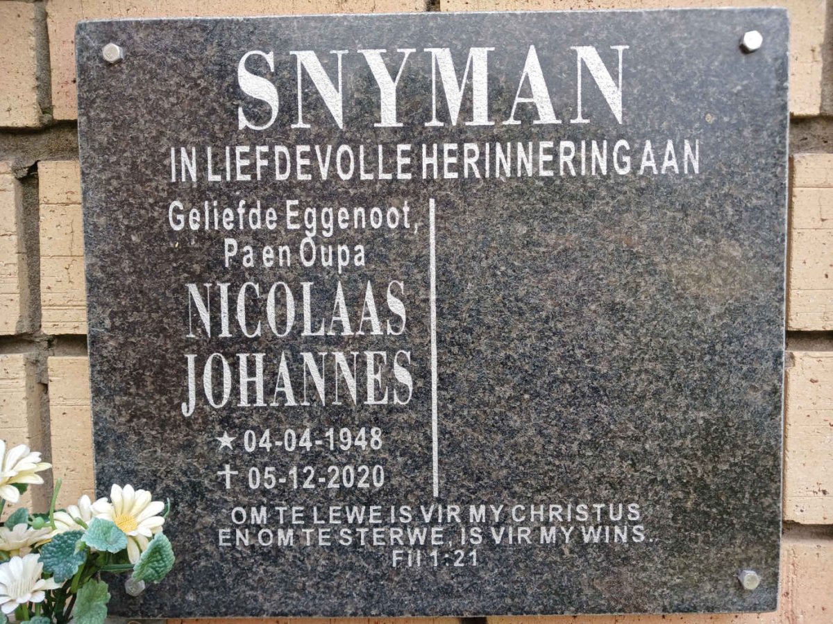 SNYMAN Nicolaas Johannes 1948-2020