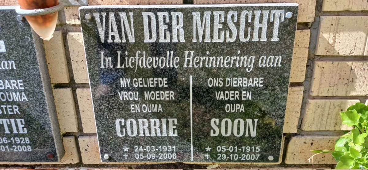 MESCHT Soon, van der 1915-2007 &amp; Corrie 1931-2006