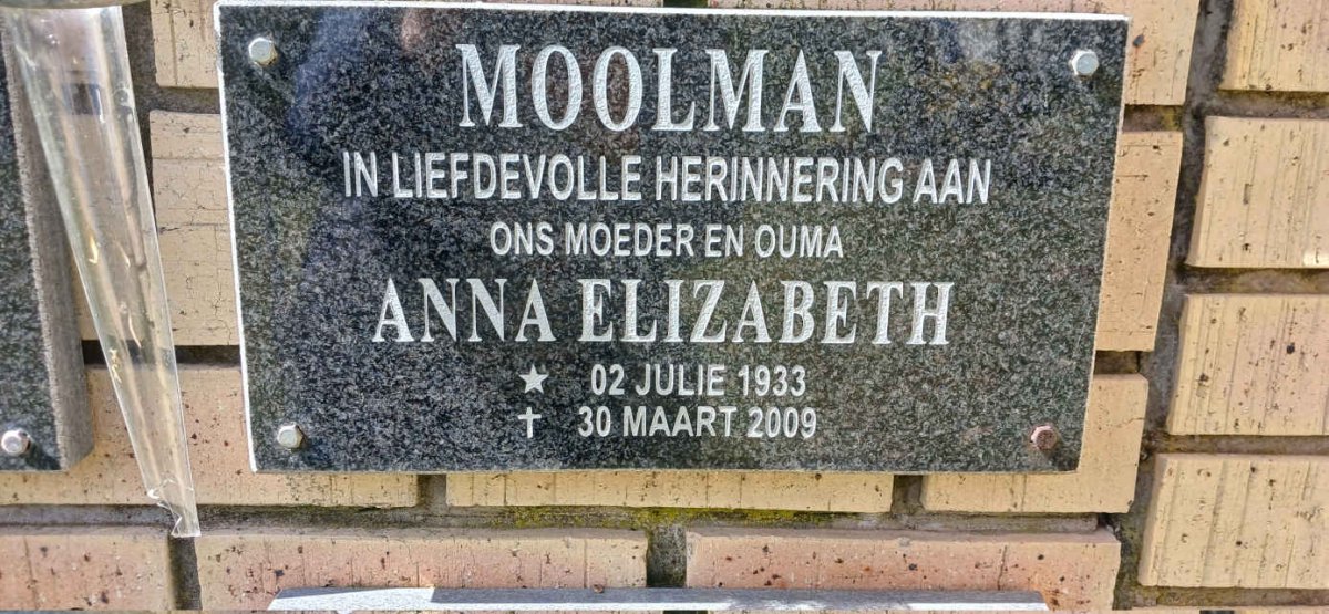 MOOLMAN Anna Elizabeth 1933-2009