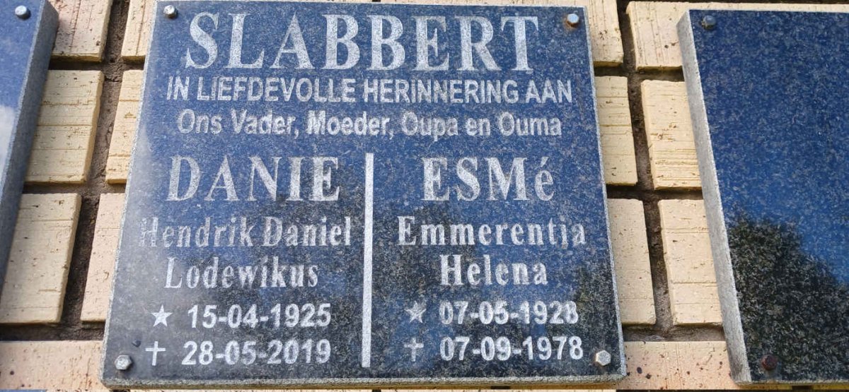 SLABBERT Hendrik Daniel Lodewikus 1925-2019 &amp; Emmerentia Helena 1928-1978