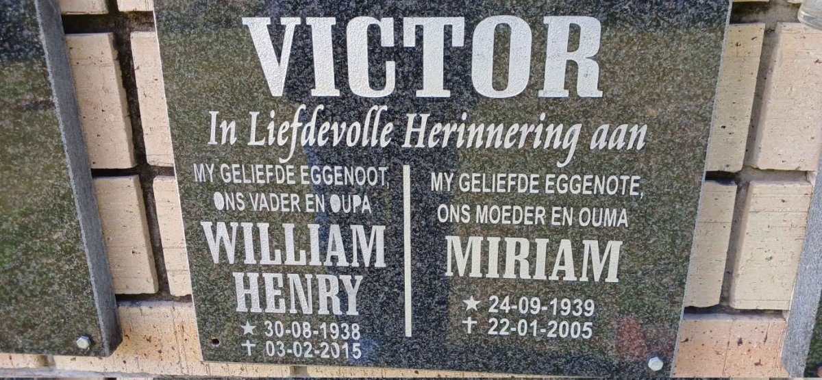 VICTOR William Henry 1938-2015 &amp; Miriam 1939-2005