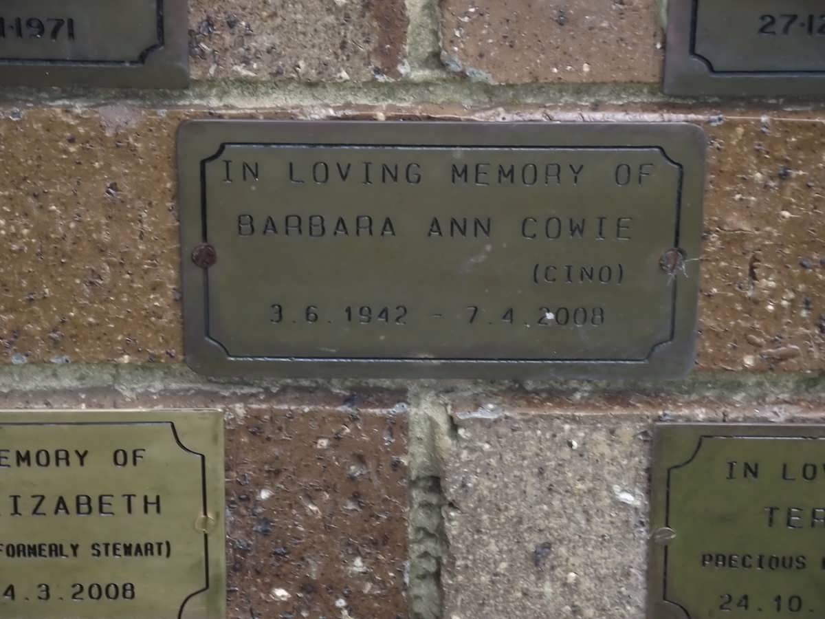 COWIE Barbara Ann nee CINO 1942-2008