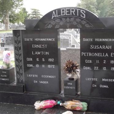 ALBERTS Ernest Lawton 1912-1972 &amp; Susarah Petronella Eva 1921-1990