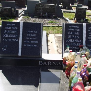 BARNARD Jakobus Johannes 1934- &amp; Sarah Susan Johanna SHARE 1932-2004