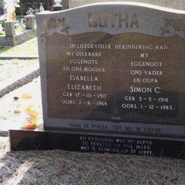 BOTHA Simon C. 1918-1983 &amp; Isabella Elizabeth 1917-1968